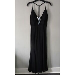Mara Hoffman Women's Size 8 Maxi Dress Black Beaded Strapless Chiffon Lined Zip